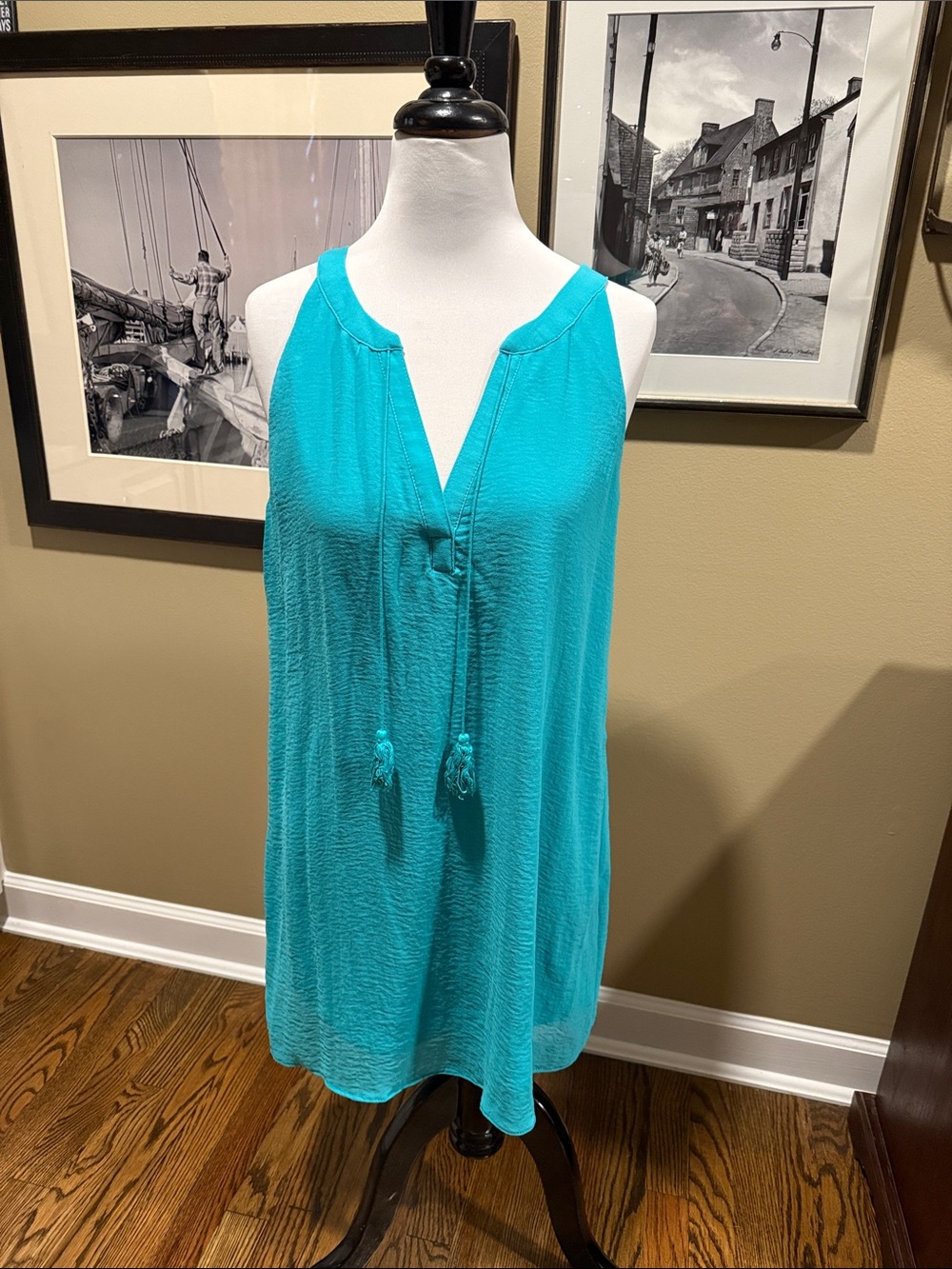 Tacera Turquoise Mini Dress with Tassel V-Neck